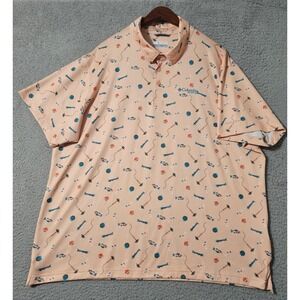 Columbia PFG Performance Fishing Lure Fly Gear Mens Size‎ XL Polo Shirt Pink